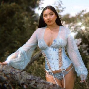 Empress Lingerie Sheer Blue Lace-Up Set